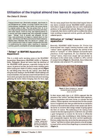 Utilization of the tropical almond tree leaves in aquaculture.